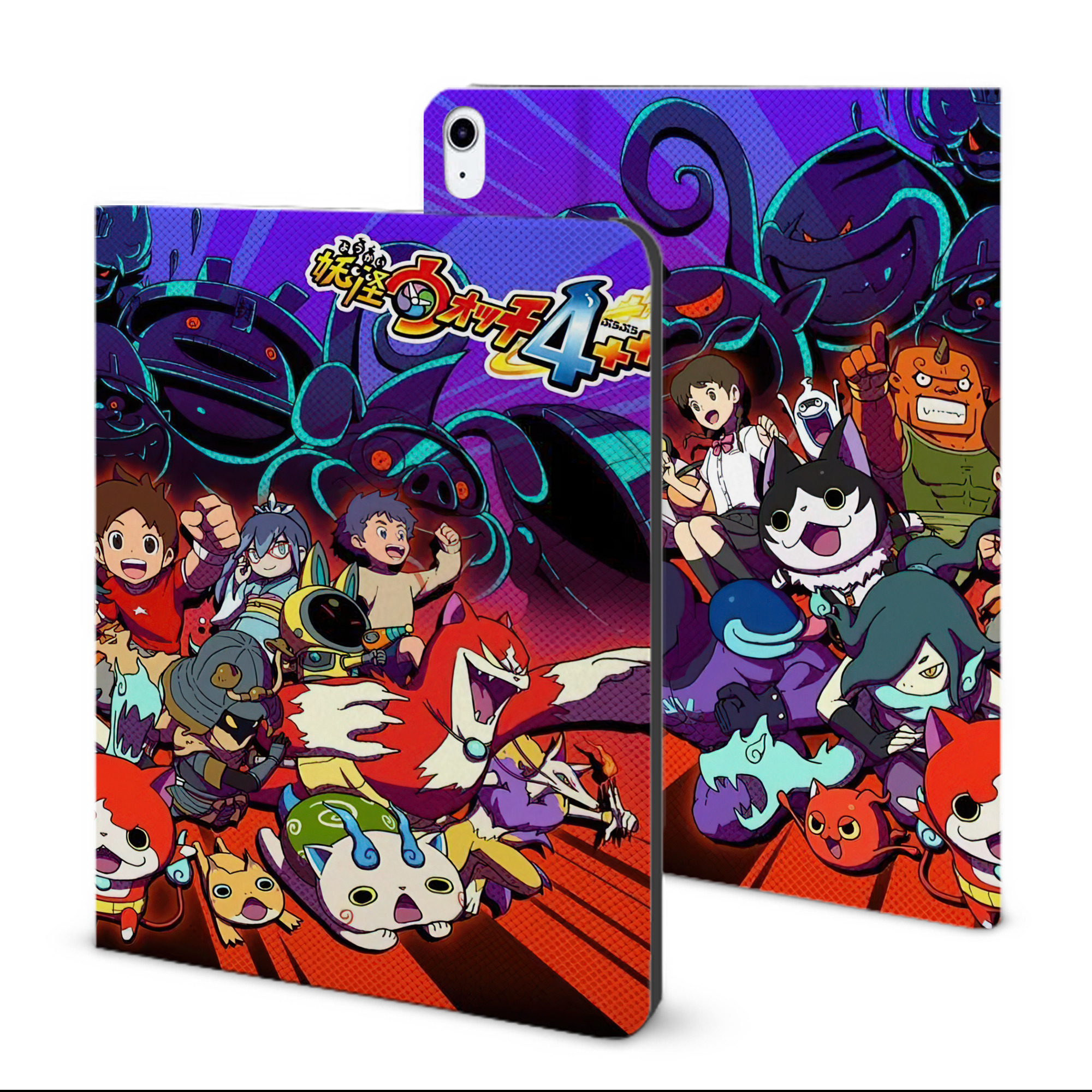 （画像用） 妖怪ウォッチ Yo-kai Watch IPad ケース ブック型 PUレザー TPU 耐衝撃 軽量 薄型 ペン収納なし 全面保護 IPad 各モデル対応